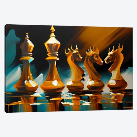 Abstraction Of Chess Pieces In Yellow And Blue Shades. Canvas Print #IVG844} by Ievgeniia Bidiuk Canvas Print