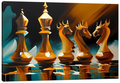 Abstraction Of Chess Pieces In Yellow And Blue Shades. Canvas Art Print - Ievgeniia Bidiuk