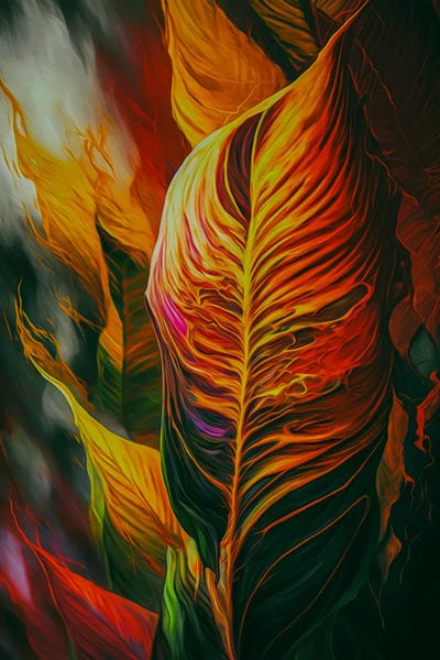 Ievgeniia Bidiuk: Banana And Strelitzia Leaves With An Orange Accent. by Ievgeniia Bidiuk