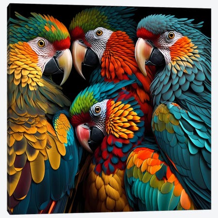 The Ara Parrot Family. Canvas Print #IVG852} by Ievgeniia Bidiuk Art Print