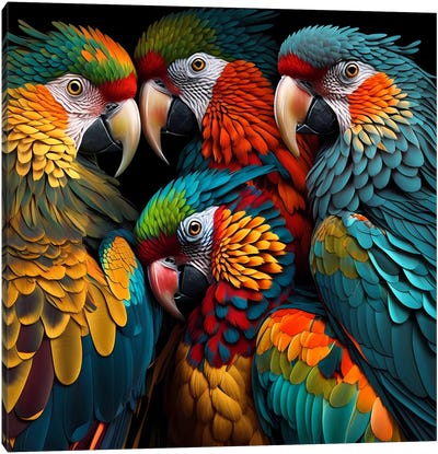 The Ara Parrot Family. Canvas Art Print - Ievgeniia Bidiuk