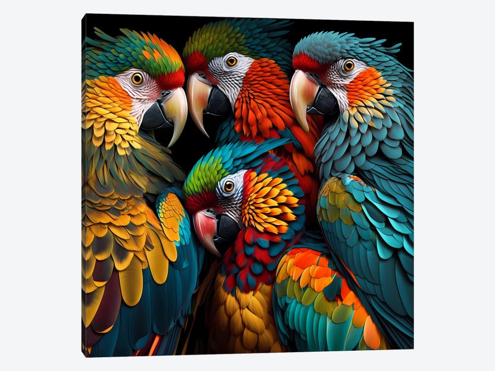 The Ara Parrot Family. by Ievgeniia Bidiuk 1-piece Canvas Wall Art