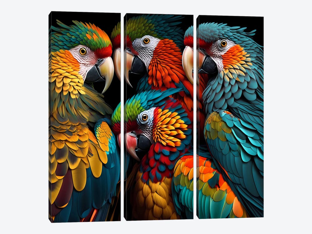 The Ara Parrot Family. by Ievgeniia Bidiuk 3-piece Canvas Wall Art