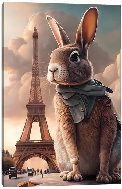 Hare In Paris. Canvas Art Print - Ievgeniia Bidiuk
