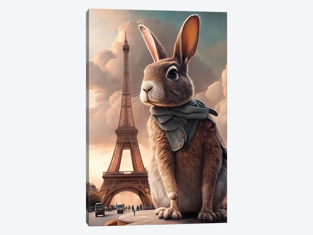 Hare In Paris. by Ievgeniia Bidiuk 1-piece Canvas Art Print