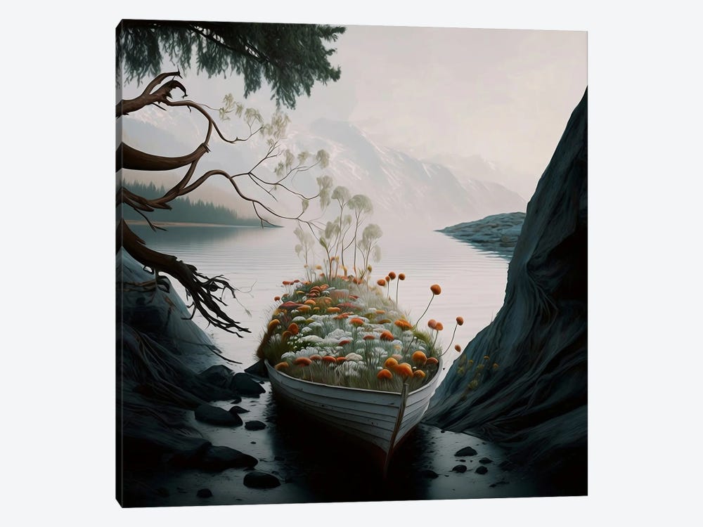 Spring Flowers In A Wooden Boat. by Ievgeniia Bidiuk 1-piece Canvas Art Print