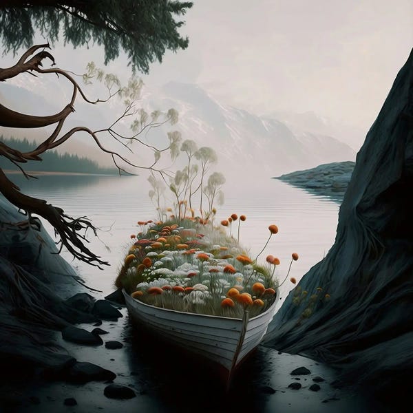 Ievgeniia Bidiuk: Spring Flowers In A Wooden Boat. by Ievgeniia Bidiuk
