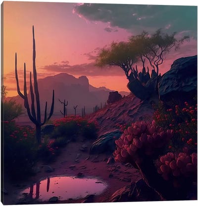 Purple Sunrise In The Texas Desert. Canvas Art Print - Ievgeniia Bidiuk