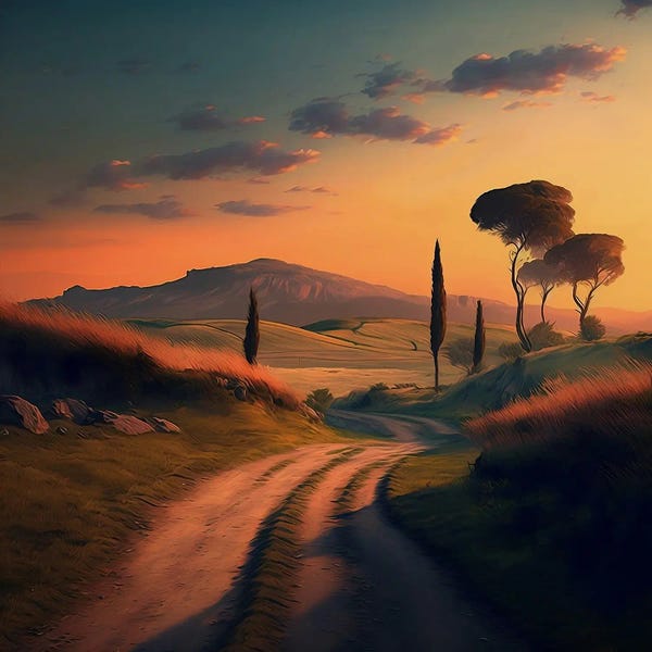 Cypress Trees: Sunset In Tuscany. by Ievgeniia Bidiuk