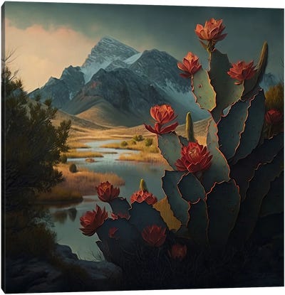 Blooming Mountain Cactus. Canvas Art Print - Plant Art