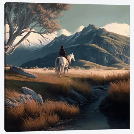 Indian Warrior On A White Horse. Canvas Print #IVG863} by Ievgeniia Bidiuk Canvas Art
