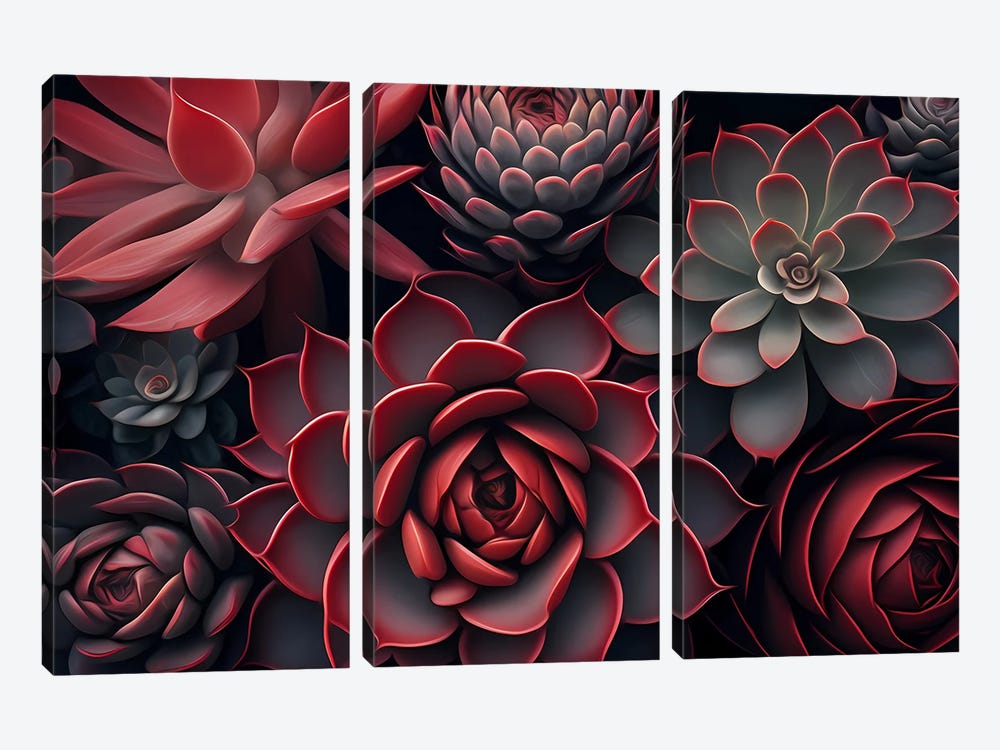 Red Succulents. by Ievgeniia Bidiuk 3-piece Canvas Wall Art