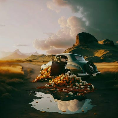 Flowers And Vintage Cars. by Ievgeniia Bidiuk acrylic art print