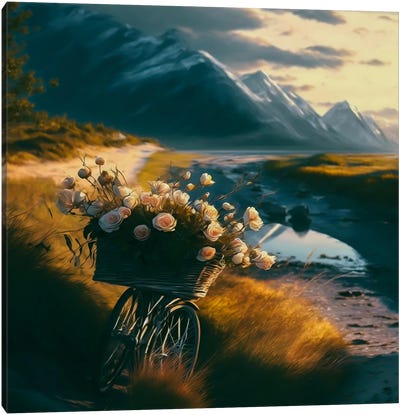 Roses Collected In A Basket. Canvas Art Print - Ievgeniia Bidiuk