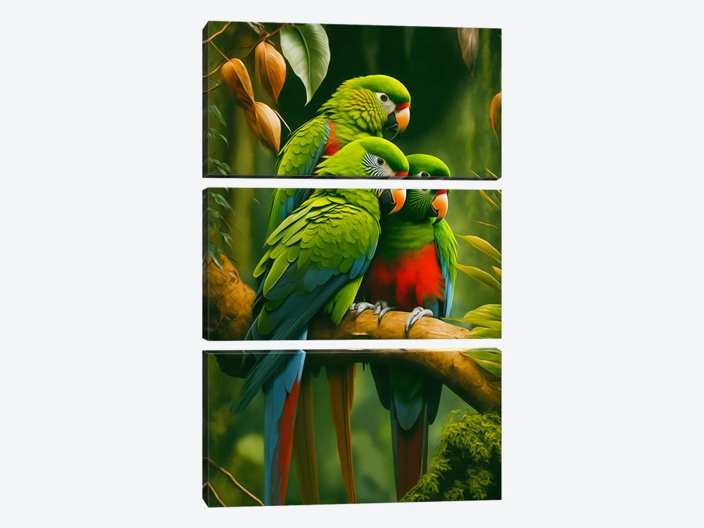 Three Parrots. by Ievgeniia Bidiuk 3-piece Canvas Artwork