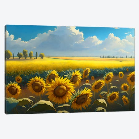 A Flowering Field Of Sunflowers. Canvas Print #IVG880} by Ievgeniia Bidiuk Canvas Art