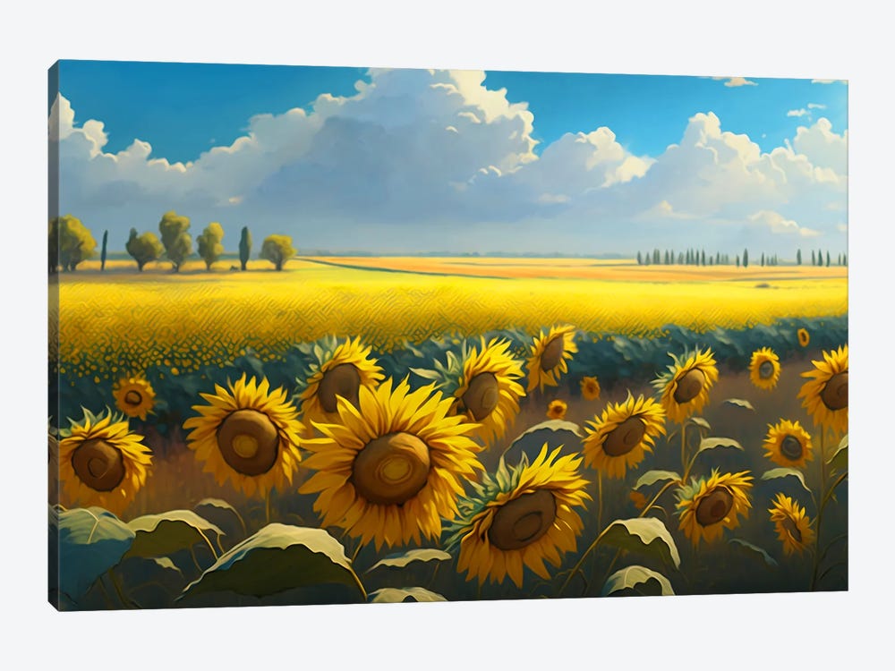 A Flowering Field Of Sunflowers. by Ievgeniia Bidiuk 1-piece Canvas Art Print