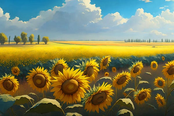 Fine Art Print: A Flowering Field Of Sunflowers. by Ievgeniia Bidiuk