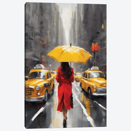 A Woman With An Umbrella On A Street In New York Canvas Print #IVG908} by Ievgeniia Bidiuk Art Print