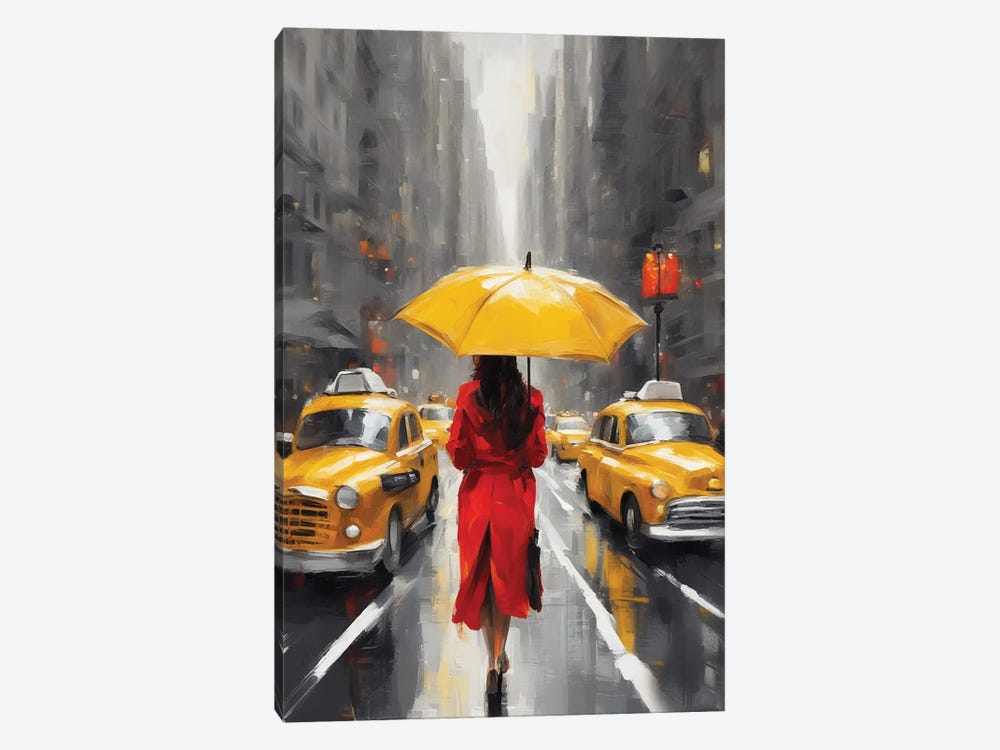 A Woman With An Umbrella On A Street In New York by Ievgeniia Bidiuk 1-piece Canvas Wall Art