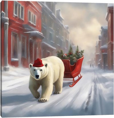 Christmas Bear Canvas Art Print - Polar Bear Art
