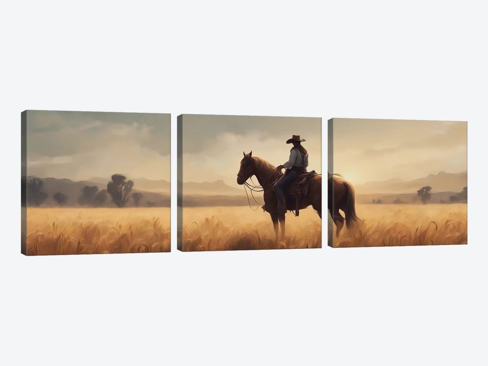 A Cowboy In A Wheat Field by Ievgeniia Bidiuk 3-piece Canvas Artwork