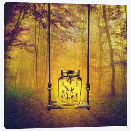 Firefly Fairies In A Jar In A Forest Canvas Print #IVG92} by Ievgeniia Bidiuk Art Print