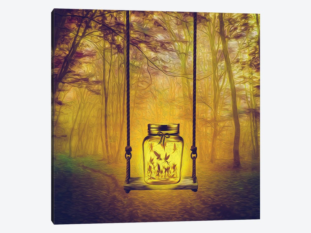 Firefly Fairies In A Jar In A Forest by Ievgeniia Bidiuk 1-piece Canvas Print