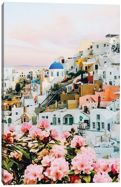 Blooming Azalea On The City Greece Canvas Art Print - Greece Art