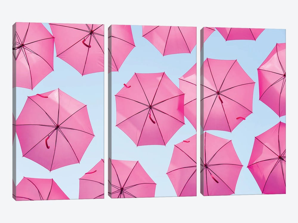 Pink Umbrellas by Igor Vitomirov 3-piece Canvas Print