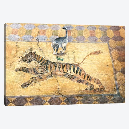 Cat With Lizard And Tiger Canvas Print #IVR10} by Ivory Cats Canvas Wall Art