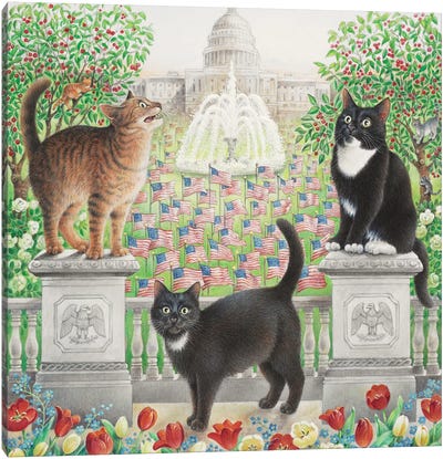 Flag Day With Emu Gabby And Puff Canvas Art Print - Ivory Cats