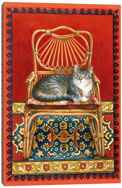 Gemma On Cane Chair Canvas Art Print - Tabby Cat Art