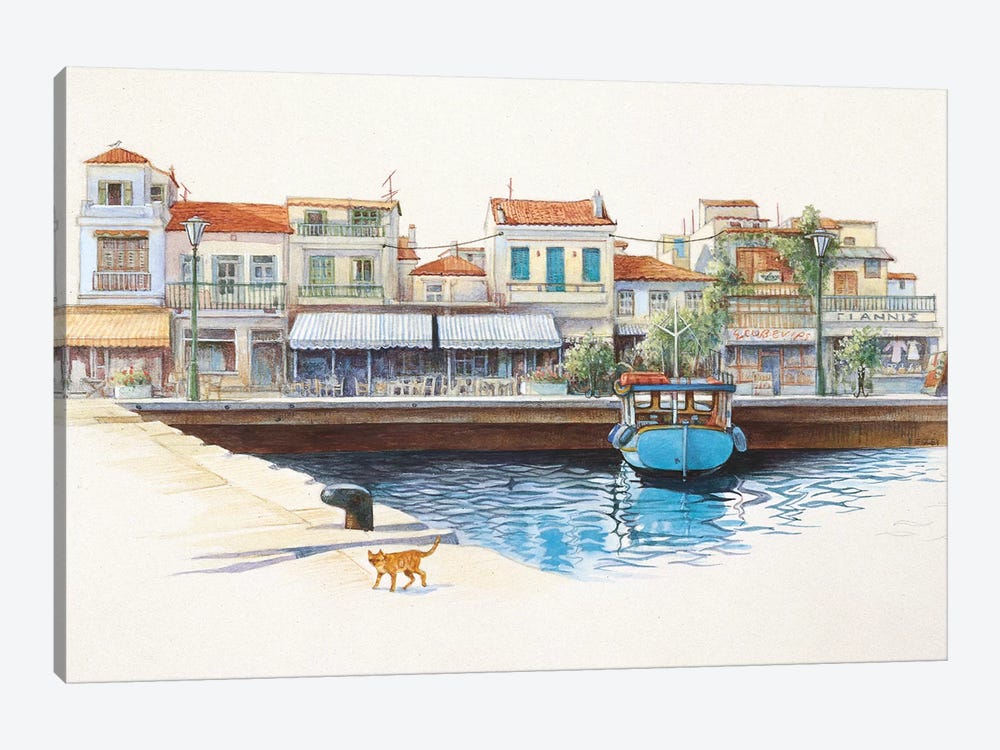 Greek Cat By The Harbour by Ivory Cats 1-piece Canvas Art