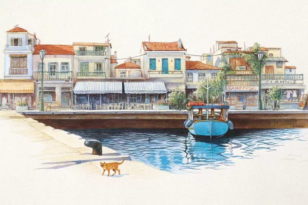 Orange Cats: Greek Cat By The Harbour by Ivory Cats