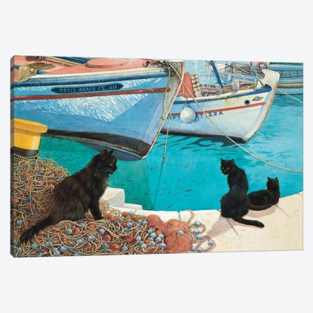 Looking At The Fish Canvas Print #IVR24} by Ivory Cats Canvas Artwork