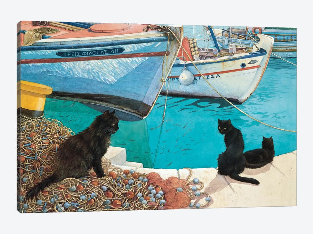 Looking At The Fish by Ivory Cats 1-piece Canvas Art Print