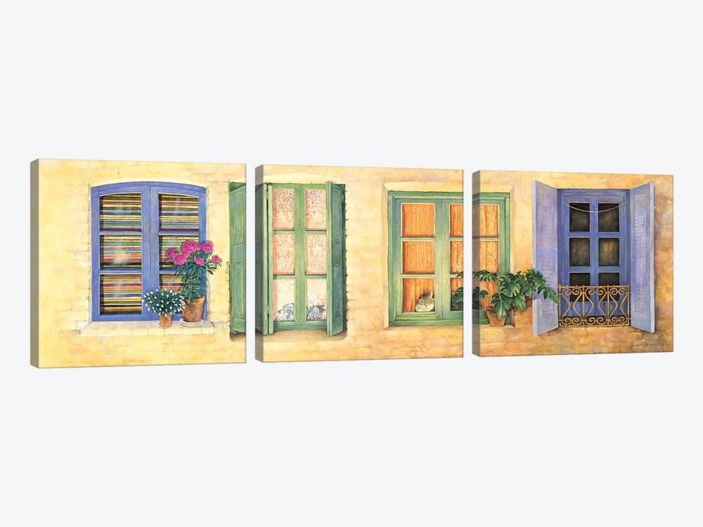 Mediterranean Windows by Ivory Cats 3-piece Art Print