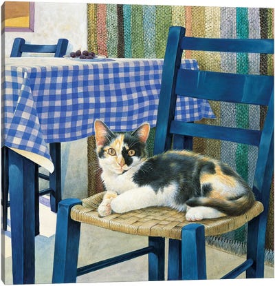Mikado On A Chair Canvas Art Print - Ivory Cats