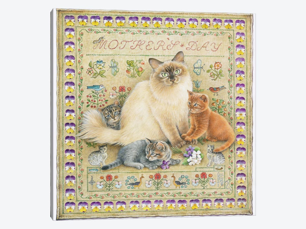 Mother's Day With Odette And Her Kittens by Ivory Cats 1-piece Canvas Wall Art