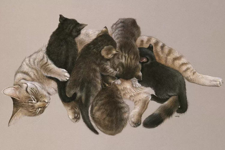 Muppet Nursing Her Kittens by Ivory Cats wall art