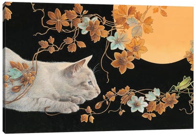Ra-Ra & The Grasshopper Canvas Art Print - Ivory Cats