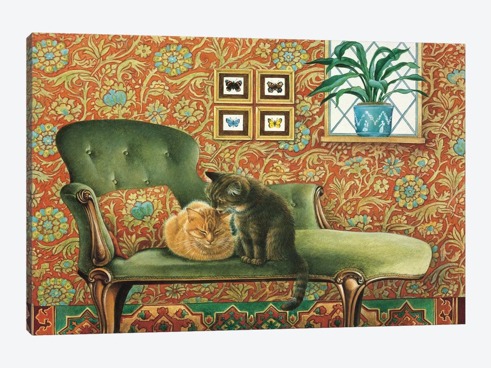 Spiro & Blossom On Chaise Longue by Ivory Cats 1-piece Canvas Wall Art