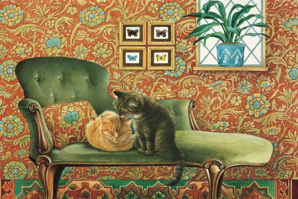 Orange Cats: Spiro & Blossom On Chaise Longue by Ivory Cats