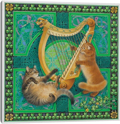 St Patrick's Day With Dandelion & Christie Canvas Art Print - Ivory Cats
