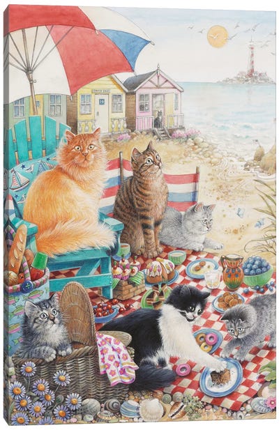 Summer Picnic With Dandelion Zelly & Mumu Canvas Art Print - Snowshoe Cats