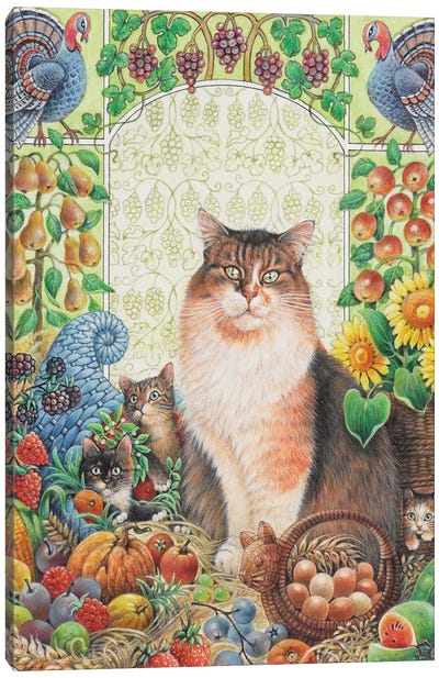 Thanksgiving With Agneatha And Her Kittens Canvas Art Print - Thanksgiving Art