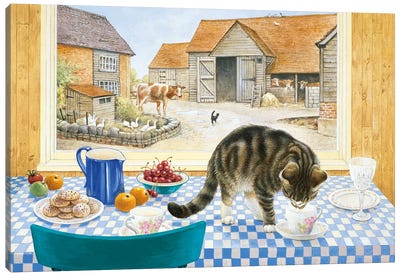 Twiglet On The Table Canvas Art Print - Ivory Cats