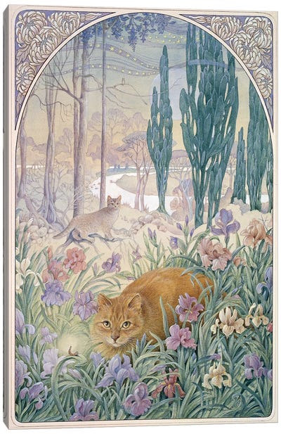 Night With Dandelion And Amulet Canvas Art Print - Ivory Cats