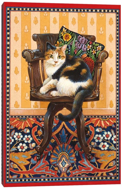 Becky On My Father's Desk Chair Canvas Art Print - Ivory Cats